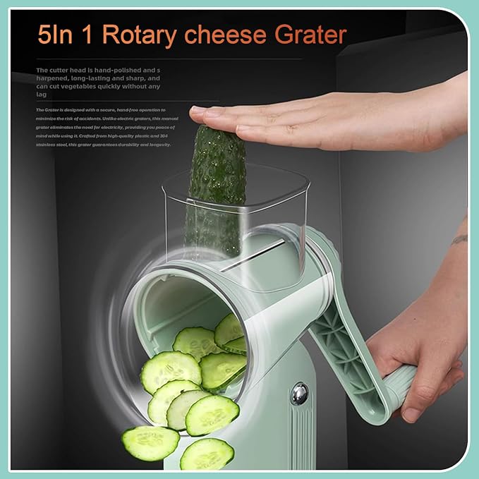 Sakesfor 5 In 1 Food Chopper,2025 New Sakesfor 5 In 1 Rotary Cheese Grater Vegetable Slicer,5 in 1 Hand Crank Food Chopper,Easy To Clean Kitchen Gadgets(White)