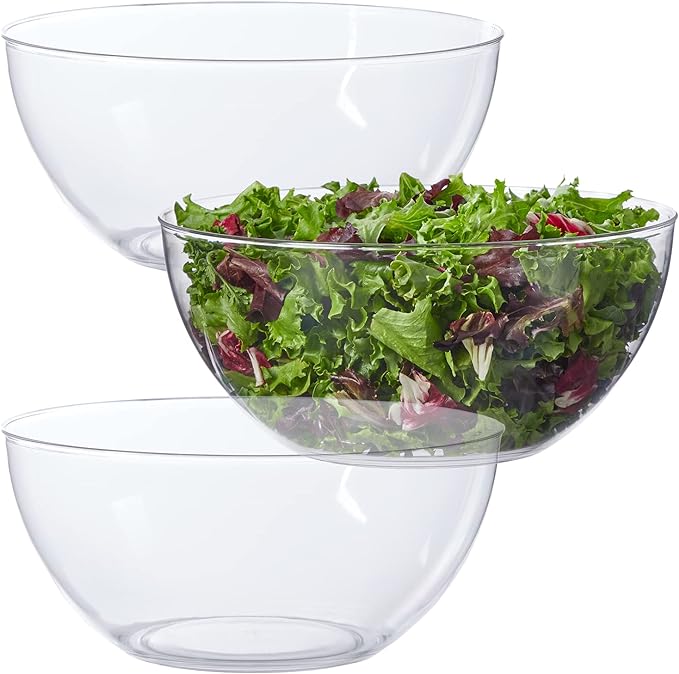 US Acrylic Vista Clear Plastic Salad and Serving 10-inch Bowls | set of 3 | Reusable, BPA-free, Made in the USA | 135 oz. capacity