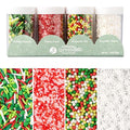 Sweets Indeed Dye-Free Holiday Sprinkle 4-Pack – 3.35 oz | Natural Christmas Sprinkles with Nonpareils, Sugar Crystals, Snowflakes & Festive Sprinkle Mix in Individual Jars | Holiday Baking Decorations