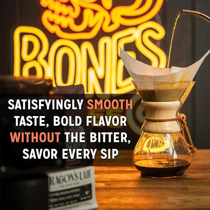 Bones Coffee Company French Toast, Sweet and Buttery Flavored Flavored Coffee, Medium Roast Low Acid Arabica Beans Compatible with Auto drip and French Press Coffee Maker, 12 Oz Whole Bean