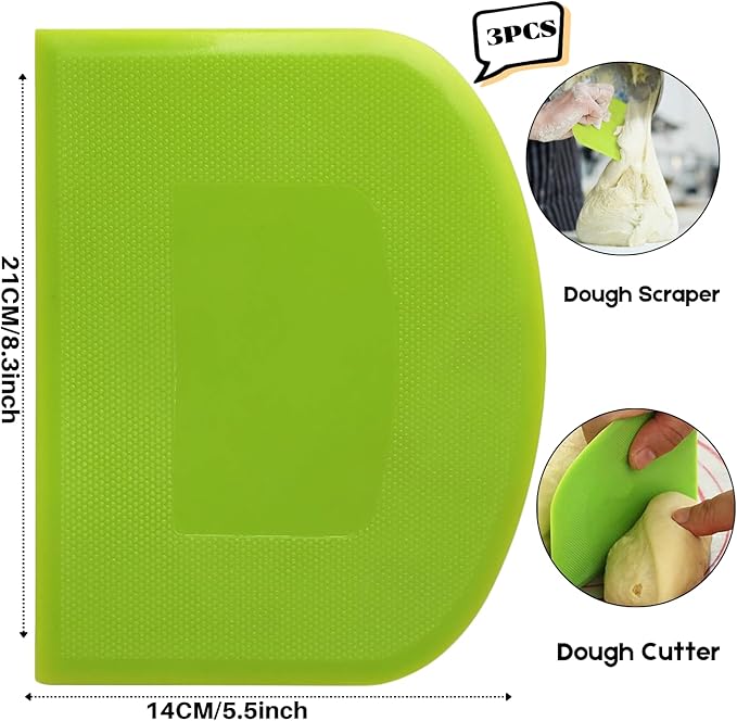 SURDOCA Dough Scraper Bench Scraper - 3P 8.3x5.5" Plastic Flexible Bowl Scraper, Sharp Edge & Angles Cake Scraper. Non-Slip Bakeware Decorating Tools Sculpting & Modeling Tools - Blue+White+Blue