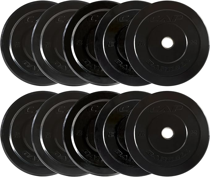 CAP Barbell 2-Inch Olympic Bumper Plate Weight Set with 6 Post Rack | 100-370 lbs | Multiple Options