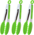 Mini Tongs with Silicone Tips 7 Inches Silicone Cooking Tongs, Set of 3 (Green)