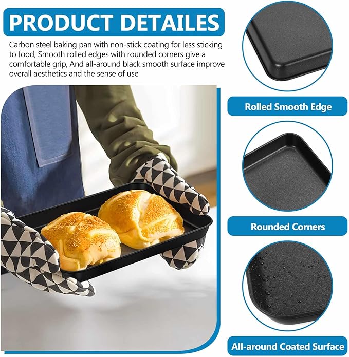 P&P CHEF 9 Inch Baking Cookie Sheet Pan, Carbon Steel Oven Tray, Non Stick Bakeware for Cooking Baking Bread Meat Vegetables, Sturdy & Healthy, Easy Clean, 1Pc