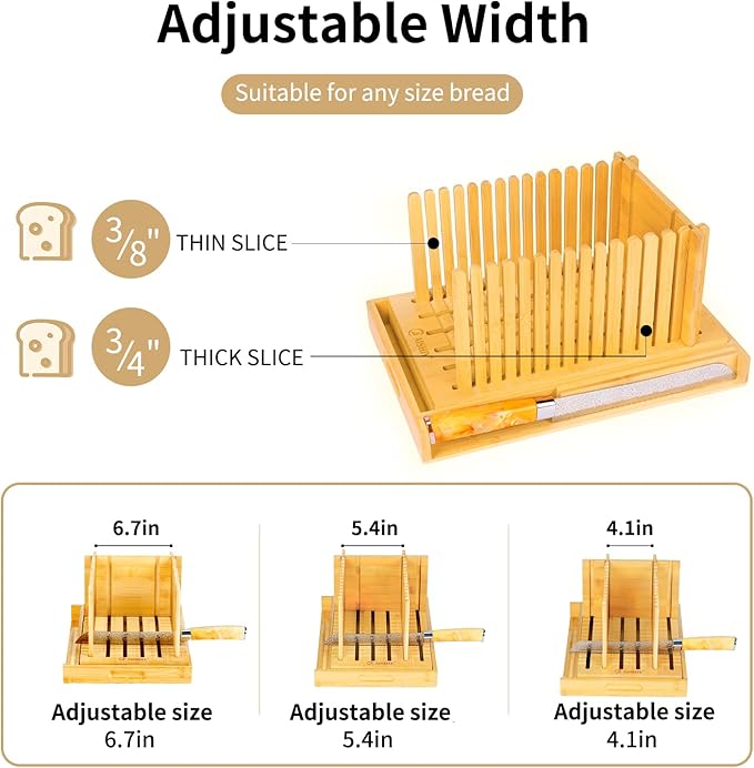 AISHIY 2025 Updated Bread Slicer - Adjustable Thickness and Width, Plug-in Slicing Guide Design, Cutting Board with Crumb Tray, Ideal for Homemade Bread, Cakes, Bagels, and More