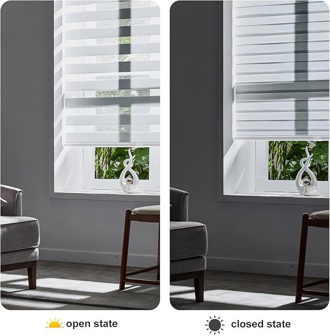 Persilux Cordless Zebra Blinds for Indoor Windows, Free-Stop Zebra Blinds Cordless, Light Filtering Sheer Shades Dual Layer for Day and Night, Zebra Roller Shades for Home (30.5" W X 64" H, White)