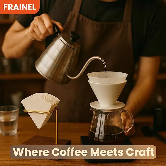 V60 01/02 Coffee Filter Holder Stand - Brass Tube & Walnut Wood Base - Pour Over Drip Accessory for Bar Counter | ASMR Coffee Station Gift for Coffee Lovers | Thanksgiving Table Decor