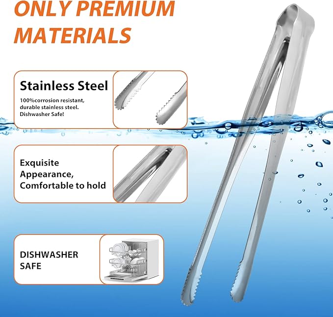 Serving Tongs Kitchen Tongs,Buffet Tongs, Stainless Steel Food Tong Serving Tong,small tongs 8 Pack(Sliver 7 Inch)