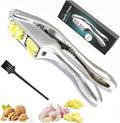Garlic Press and Slicer 2 in 1, Rust Proof & Dishwasher Safe Professional Garlic Mincer Tool, Effortlessly Crush and Mince Garlic with this Ergonomic Handle-Garlic Slicer & Brush ANCQMI(Pear white)