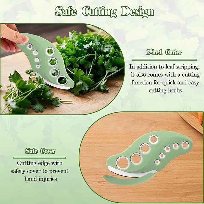 Herb Stripper Tool 9 Holes with Herb Cutter, Herb Stripper Cutter Tool, Stainless Steel Kitchen Herbs Leaf Stripping Herb Leaf Peeler for Collard Greens Thyme Basil Rosemary Stripper, Dishwasher Safe