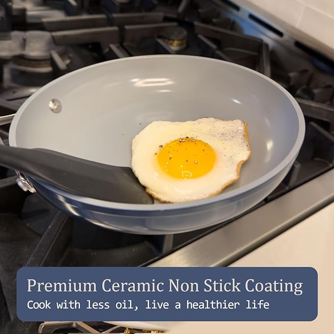 Nonstick Ceramic Frying Pan 10" Non Toxic Cooking Skillet for Eggs Pancakes & Stir Fry, Even Heat Distribution, PTFE/PFOA/PFAS Free, All Cookops Compatible, Stainless Steel Handle, Cream