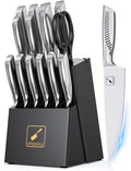 imarku® Kitchen Knife Set, 15 Pcs Japanese Knife Set with Block, Premium Razor-Sharp Chef Knives Set for Kitchen with Sharpener, Rust-Proof, Ergonomic Full-Tang Handle, Black