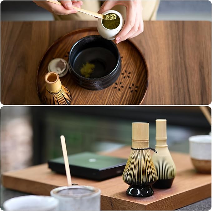 HARFINGTON Ceramic Chasen Stand 68mm Matcha Whisk Holder Teas Set Whisks Stand Traditional Matcha Tea Chasen Holder Tea Set Accessories for Tea Tasting, Green