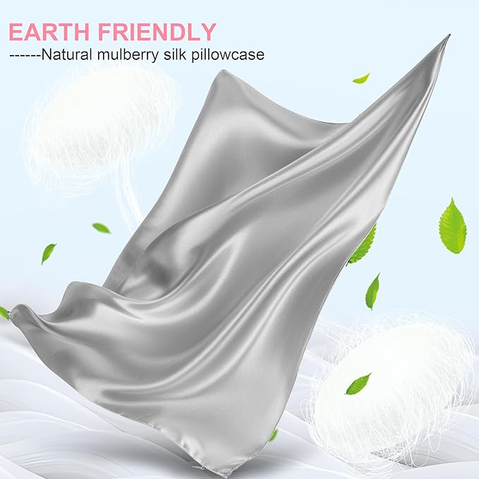 Silk Body Pillow Cover with Zipper, Mulberry Silk Pillow Cases Body Size Ultra Smooth and Soft Breathable Cooling Silk Satin Body Pillowcase for Hair and Skin (20x54 Inches, 1 Pack)