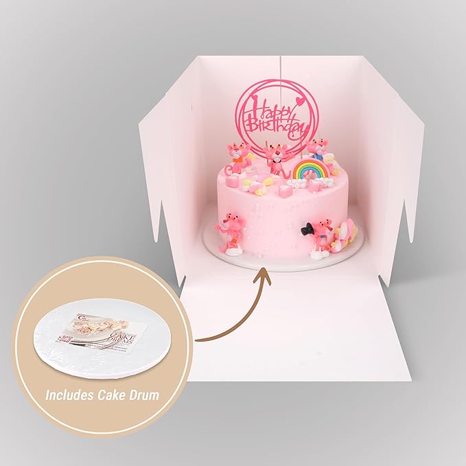 Cakebon Cake Boxes with Boards - 10 Inch Round Cake Drum White (6-pack) - Box With Window for Birthdays, Weddings and Parties