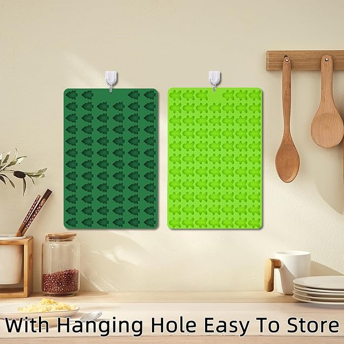 2 PCS Christmas Silicone Molds, 70 Cavity Xmas Tree & 76 Cavity Gingerbread Man Mini Silicone Molds for Baking Biscuits, Gummy,Candy,Chocolate,Jelly,Pet Dog Treats Mold
