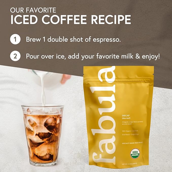 Fabula Coffee Decaf Medium Roast Whole Beans - Organic - Low Acid - Single Origin - Non-GMO - Mold Free - 12 Ounces