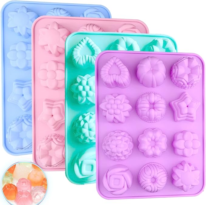 4 Pcs Flower Silicone Soap Molds-12 Cavities for Soap Making, Bath Bombs, Shower Steamers, Lotion Bars, Chocolate, Candy