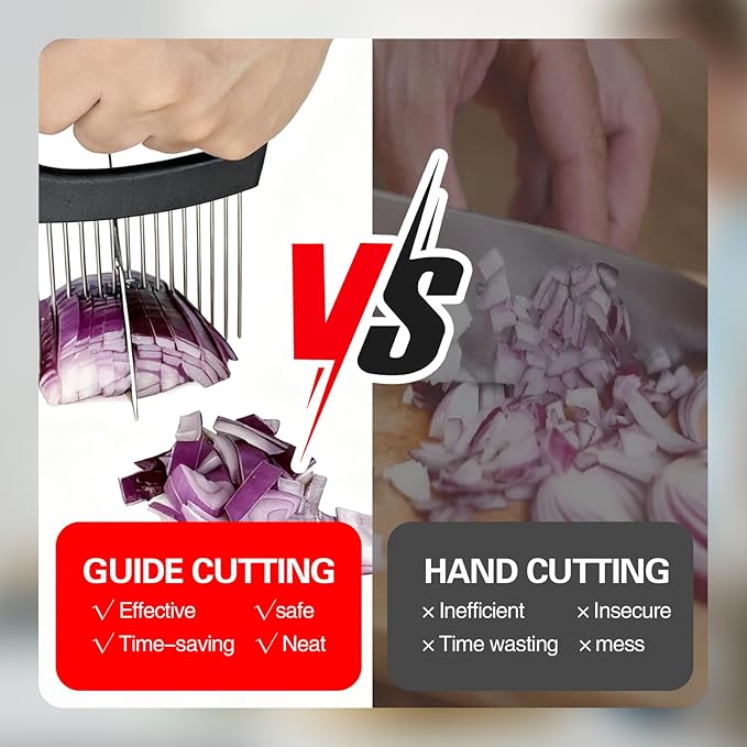 Extra-Large Onion Holder for Slicing, Onion Cutter Vegetable Chopper, Extra-Large Tomato Slicer with 16 Long Needles, Stainless Steel Tomato Potato Slicer, Meat and Food Slicing