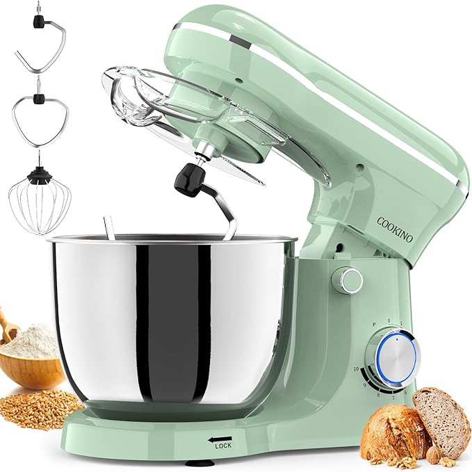 Electric Stand Mixer,10 Speeds Tilt-Head Food Mixer, 3-IN-1 Kitchen Mixer for Daily Cooks with Dishwasher-Safe 6QT Bowl,Dough Hook, Beater, Whisk (Agave Green)