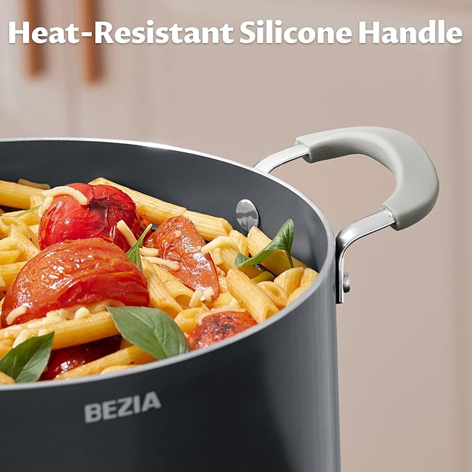 12 Quart Nonstick Stock Pots with Lid, BEZIA Large Pot for Cooking, Ceramic Soup Pot with Lid, Induction Ready, Big Cooking Pots with Silicone Handle, Compatible with All Cooktops, Dishwasher Safe