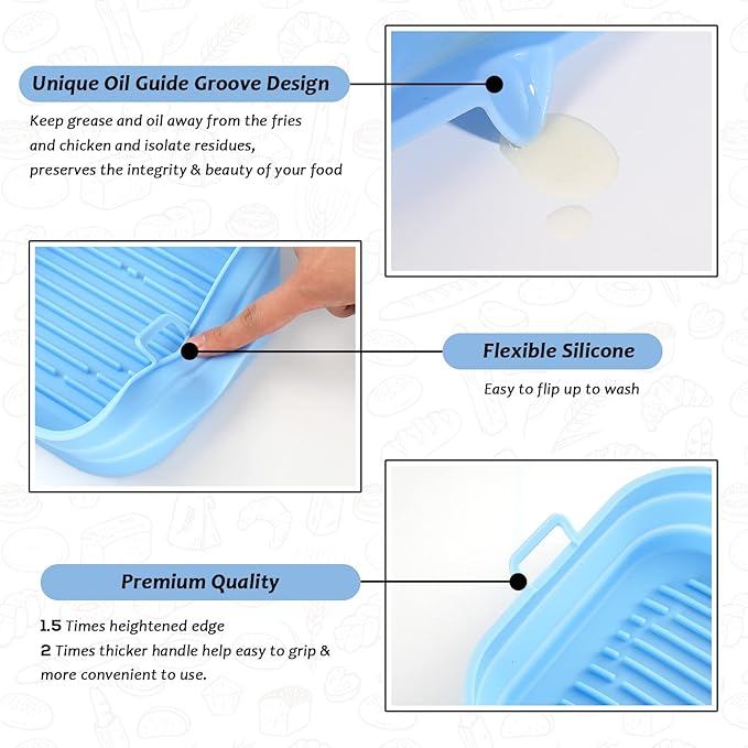 [2 Pack] Silicone Air Fryer Liners Square - Reusable Airfryer Silicone Basket - Easy to Clean Air Fryers Silicone Pot for 5.8 to 8 Qt Large Air Fryer Baking Tray Oven Accessories, 8.5 Inch