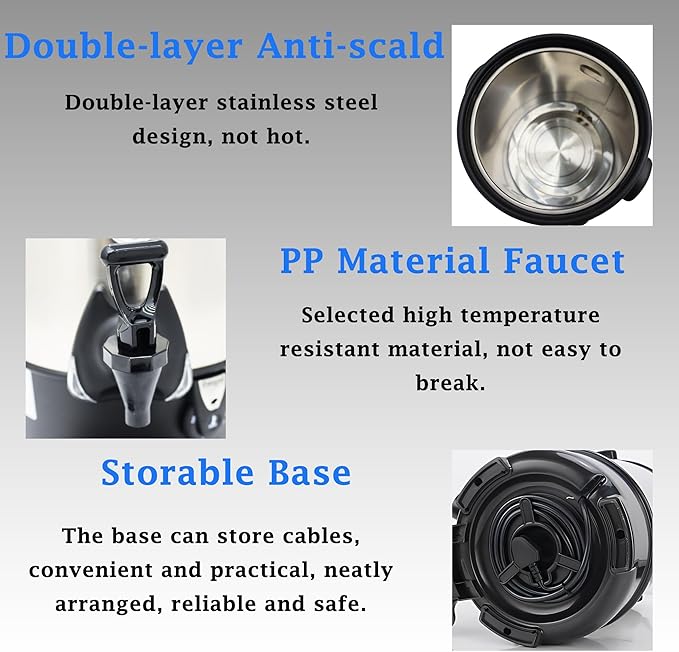 Commercial Electric Kettle Warmer Stainless Steel Hot Water Dispenser Hot Water Boiler And Warmer with Faucet Quick-Temp or Boil for Tea Coffee 1500W 15.4 Liter Capacity