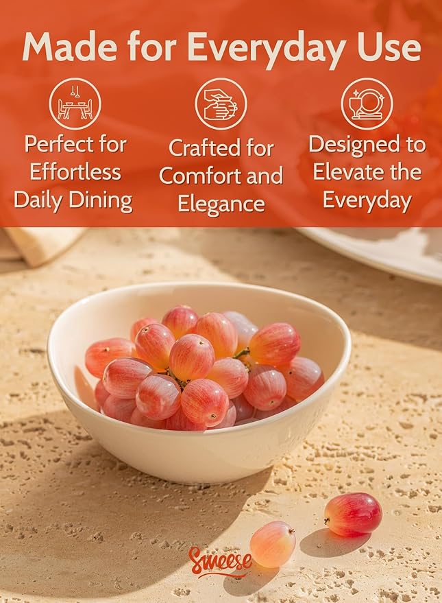 Sweese 10 oz Small White Porcelain Bowls - Set of 6 Dessert, Ice Cream, Snack & Yogurt Bowls, Ceramic Serving Bowls for Rice or Soup