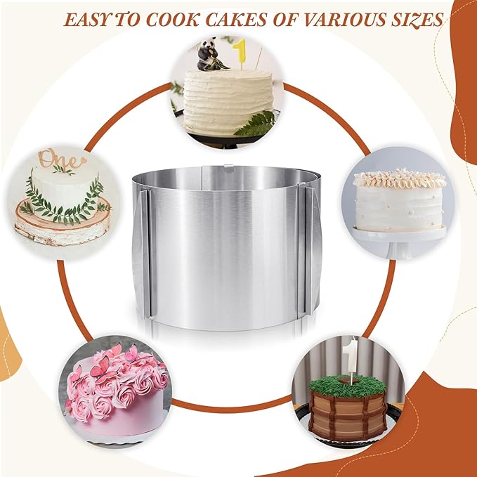 Hushee 1 Piece 6 to 12 Inch Cake Ring 5.9 Inch High Adjustable Cake Mold Baking Rings Kit Round Stainless Steel Decorating Bakeware Tools with Scaling for Mousse Baking Dessert Making (8 cm)