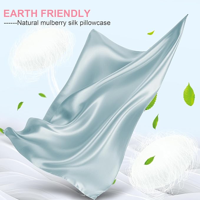 Mulberry Silk Pillow Cases Queen Size with Hidden Zipper, Ultra Smooth and Soft Breathable Cooling Silk Satin Pillowcase for Hair and Skin, Gifts for Women Men (Haze Blue, 20x30 Inches, 1 Pack)