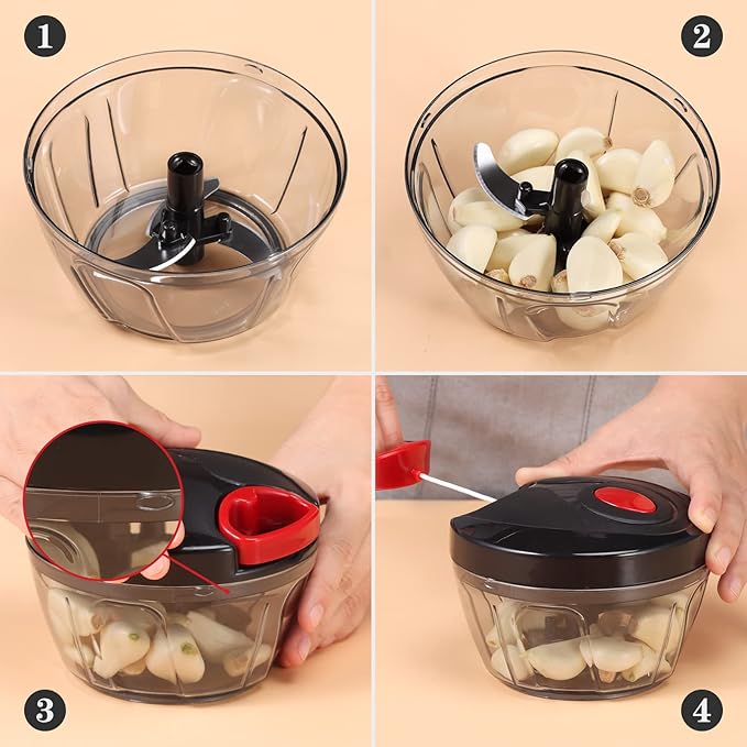 Cambom Manual Food Chopper Vegetable Cutter, Hand String Vegetable Chopper Onions Cutter for Vegetable Fruits Nuts BPA Free Food Safe Material, 550ml Black