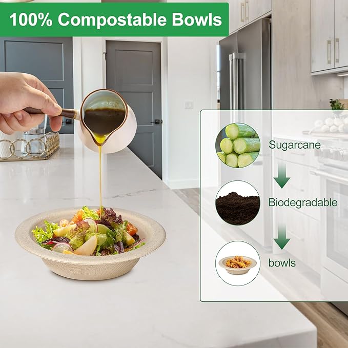 12 oz Paper Bowls Disposable, 500 Pack Heavy Duty Paper Bowls Bulk, Compostable Disposable Soup Bowls, Eco-Friendly Biodegradable Bowl Natural Brown, Microwavable Safe