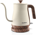 Gooseneck Electric Kettle, 1000W Electric Tea Kettle Stainless Steel, Pour Over kettle for Coffee, Wood-like Grain Finish Handle, Hot Water Kettle, Auto Shut Off, 0.8L, Beige