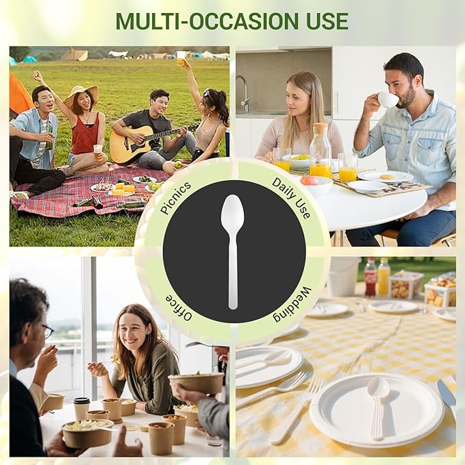 Compostable Spoons [200 Pcs] CPLA Spoons Disposable BPI Certified BPA-Free, Heat Resistant, Durable Disposable Utensils Alternative to Plastic Silverware for Daily, Party & Camping