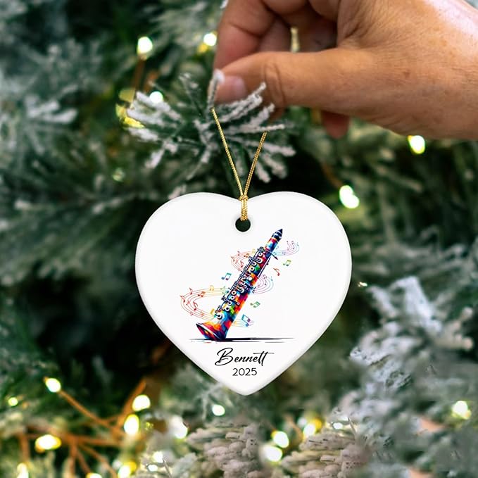 Personalized Clarinetist Ceramic Ornaments Christmas, Clarinet Musical Ornament Gift for Instrument Player, Custom Name & Year Clarinetist Ceramic Ornaments 2025, Clarinet Musician Xmas Ornament Tree