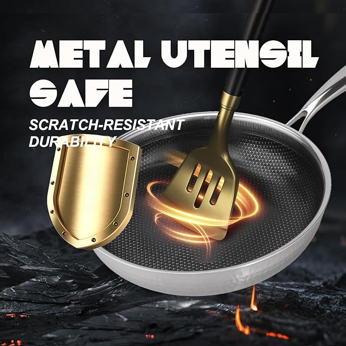 Hybrid 8 10 12 inch Stainless Steel Non Stick Skillet set,Frying Pans Nonstick, PFOA Free Cookware, Dishwasher and Oven Safe, Induction Compatible