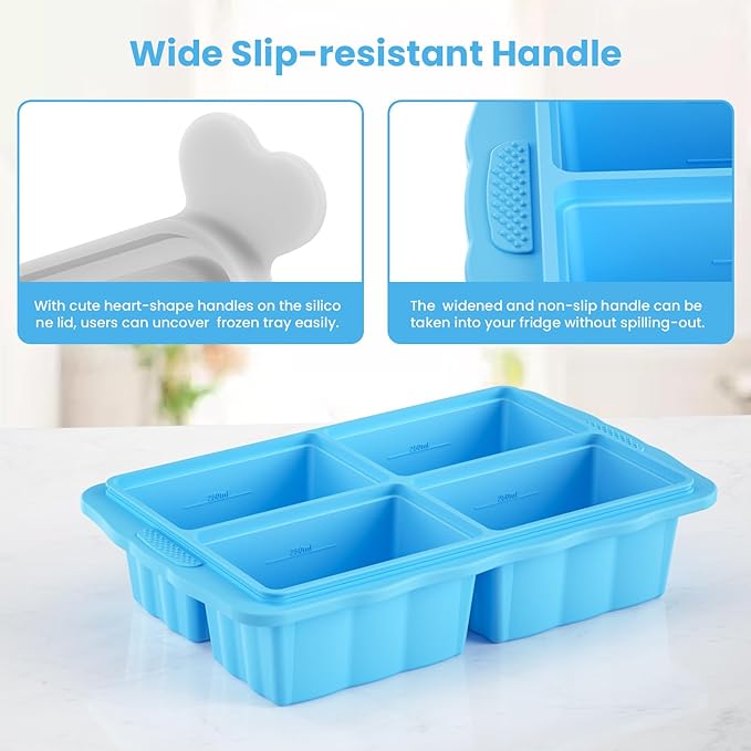 Silicone Freezer Tray With Lid, Silicone Freezing molds, Ice Cube Tray For Food, Release Soup Freezer Molds for freezing food, Soup, and Leftovers-Makes 4 Perfect 1 Cup- 3 Pack.