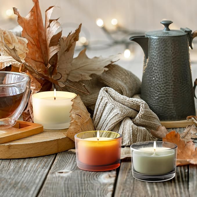 SHOWIN Thick Candle Jars for Making Candles 16 Pcs, 4 OZ Empty Jars with Wood Lids for Candle Making, Sample Container - Dishwasher Safe,Clear Brown