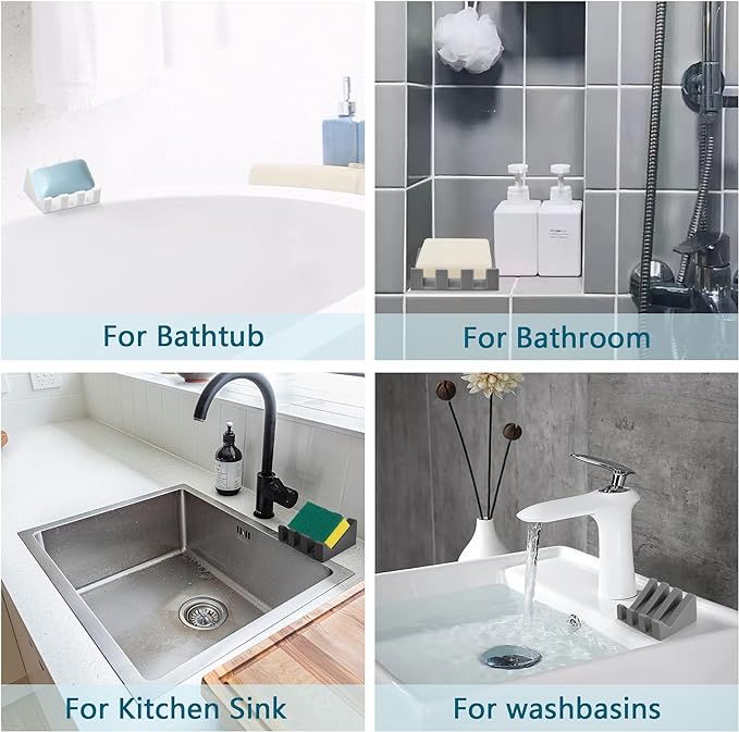 Self Draining Soap Dish,Silicone Suction Cup Soap Holder, Bathroom Soap Dish for Bar Soap,Can Extend Soap Life,Bathroom, Bath Tub, Kitchen Sink (2, White)