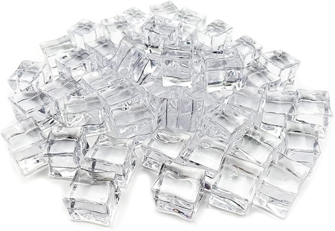 Fake Ice Cubes, 50 pcs 1" Artificial Plastic Ice Cube, 25 mm Acrylic Crystal Diamonds for Vase Fillers, Party Favor, Wedding Decoration, Photography Props, Food Display