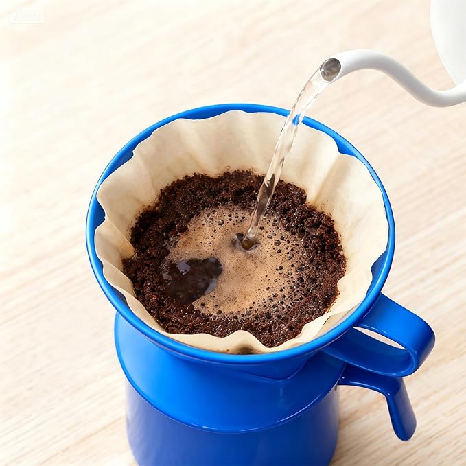 Handmade Pour Over Ceramic Coffee Dripper - Authentic Brewing Experience for Camping, Office, and Home (Blue)