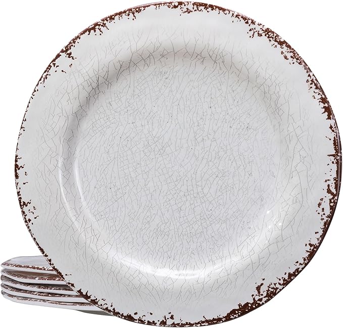 LEHAHA 6 Piece White Dinner Plate Set, 11” Durable Melamine Plates, 6 Piece Camper RV Dishes Set for Formal and casual dining, Lightweight and Chip Resistant, Dishwasher Safe