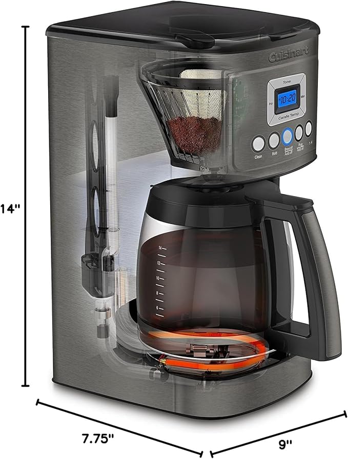 Cuisinart 14-Cup Coffee Maker, Programmable PerfecTemp Glass Carafe Coffee Machine with 1-4 Cup Setting, Brew Strength Control and Brew Pause, Stainless Steel, DCC-3200BKSNAS, Black