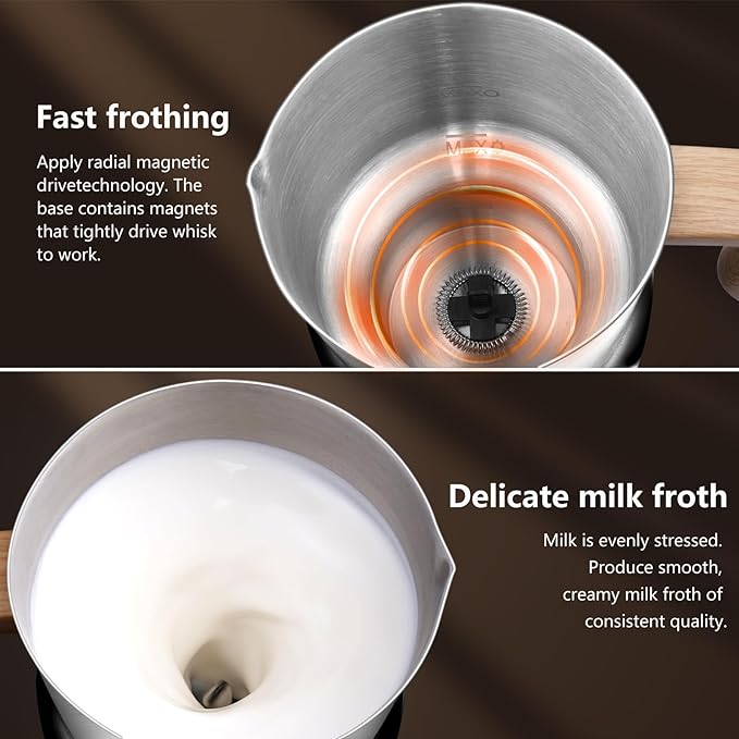 AMZCHEF Milk Frother Steamer, 8-in-1 IH Induction Heating Frother with 2 Cups (21oz & 13.5oz), Automatic Cold Foam & Heated Milk Maker for Latte, Cappuccino, Hot Chocolate