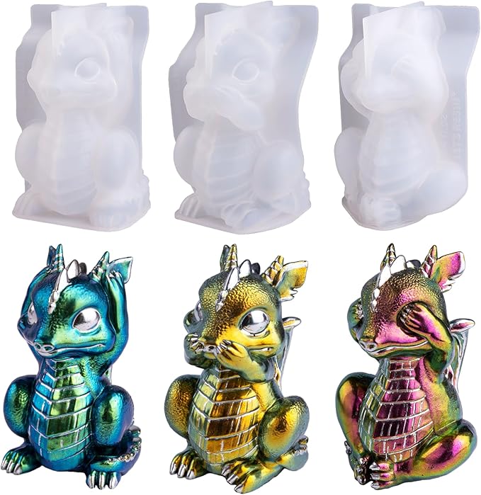 LET'S RESIN Dragon Resin Molds, Hear, Speak, See No Evil 3 Pcs Dragon Epoxy Resin Molds, Lively 3D Animal Silicone Molds for Epoxy Resin, Art Craft, Gift