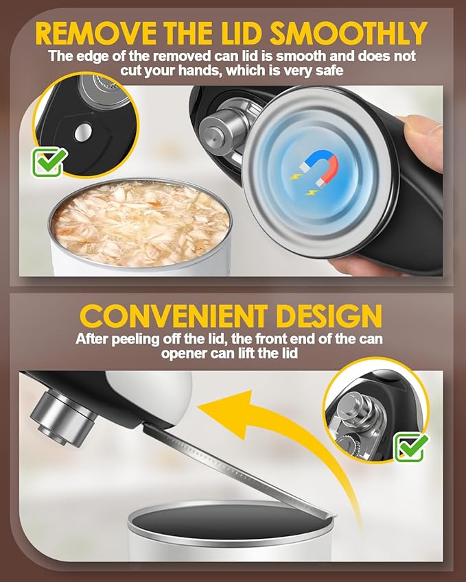 Rechargeable Electric Can Opener, One Touch Safety Automatic Can Opener - Easy Smooth Edge Hands Free, Battery Operated Openers Fits Most Cans, Ideal for Seniors People with Weak Hands & Arthritis