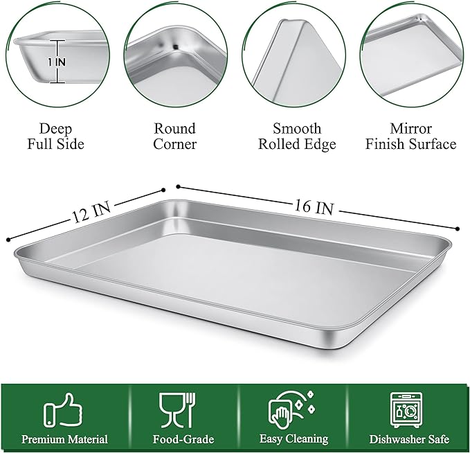 P&P CHEF 16 Inch Baking Sheet and Rack Set, Stainless Steel Cookie Sheets Oven Baking Pans Trays with Cooling Racks for Cooking & Roasting, Oven & Dishwasher Safe, (4Pcs)