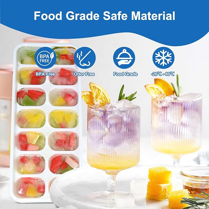 Ice Cube Tray with Lid, 3 Pack Silicone Easy-Release Ice Trays for Freezer, Stackable Ice Cube Molds for Drinks, Cocktails, Whiskey, Coffee - BPA-Free and Odor-Free