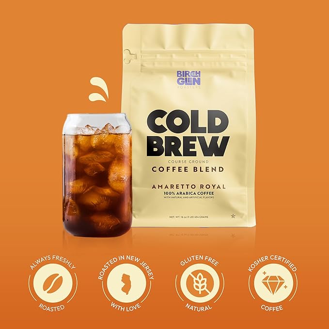 Birch Glen Roasters Cold Brew Coffee | Flavored Coarse Ground Coffee | Artisanal Roasting | 100% Arabica |1 LB | Pecan Pie