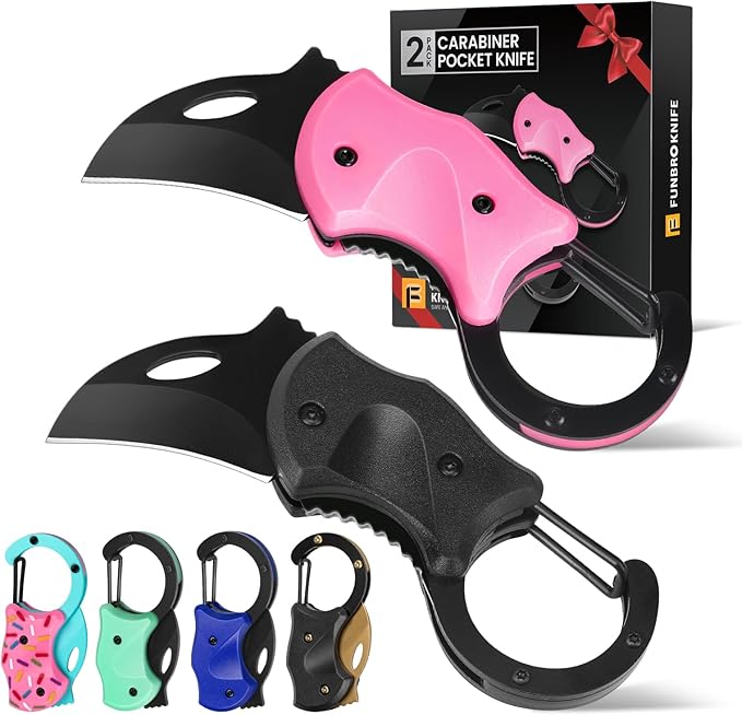 2 Pack Small Pocket Knife Gifts for Men & Women, Folding Box Cutter, Birthday & Christmas Stocking Stuffers Gifts Idea for Wife Husband Dad Mom (Black & Pink)